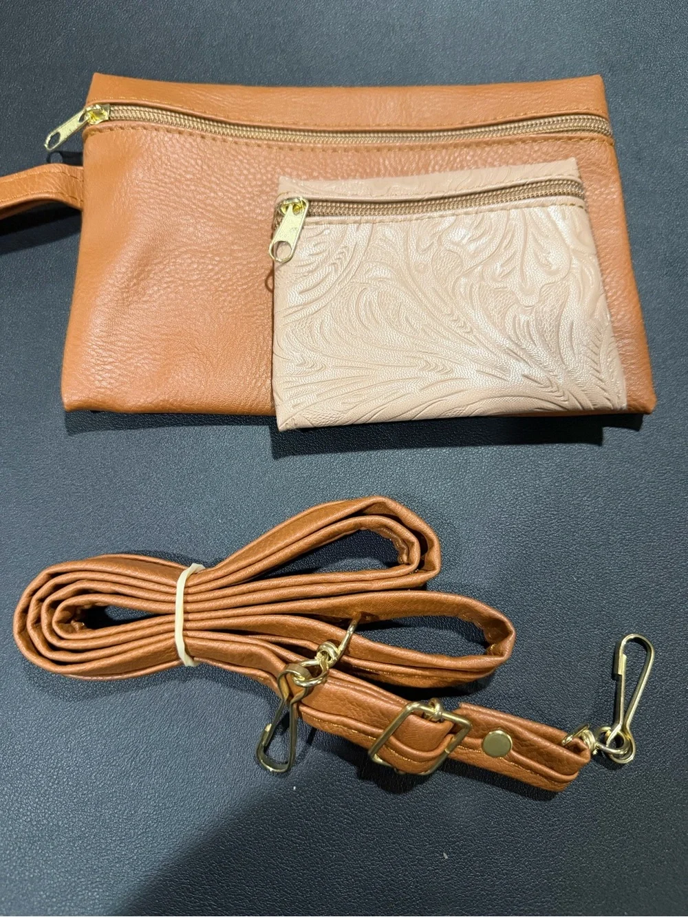 Lavender & Tan Embossed Crossbody Set
